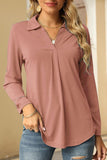 WOMEN COLLARED V NECK BASIC BLOUSE TOP