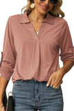 WOMEN COLLARED V NECK BASIC BLOUSE TOP