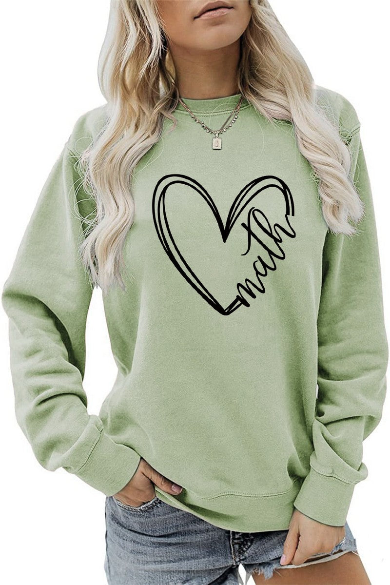 WOMEN HEART PRINTING CASUAL ROUND NECK PULLOVER
