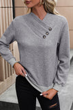 WOMEN PATCHWORK BUTTON DETAILED LONG SLEEVE TEE