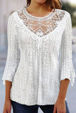 WOMEN'S SHIRT BLOUSE LACE 3/4 LENGTH SLEEVE CASUAL VINTAGE FASHION BASIC ROUND NECK REGULAR FIT