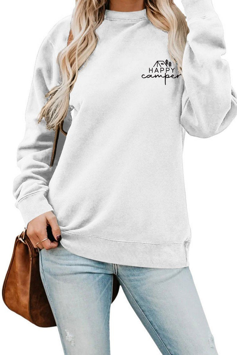 WOMEN CAMPING PRINT OVERSIZED RIBBED CASUAL TEE