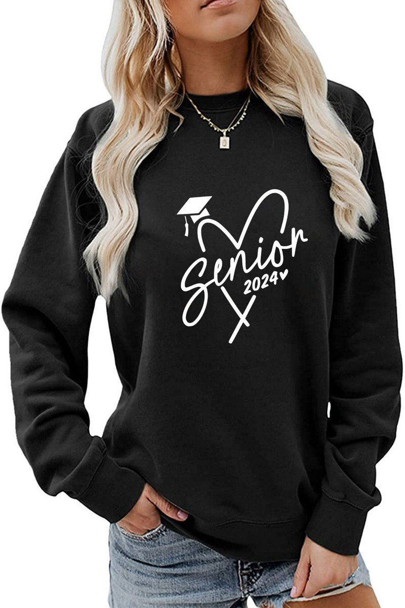 WOMEN CASUAL PRINT LONG SLEEVE CREW NECK PULLOVER