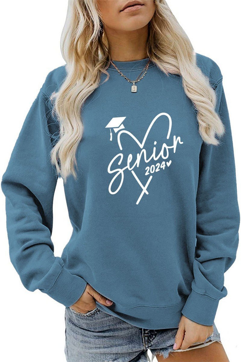 WOMEN CASUAL PRINT LONG SLEEVE CREW NECK PULLOVER