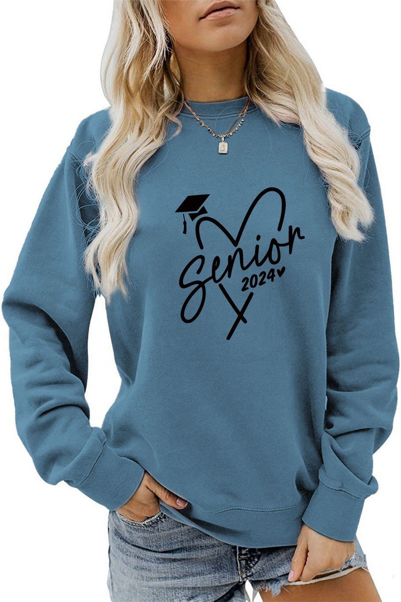 WOMEN CASUAL PRINT LONG SLEEVE CREW NECK PULLOVER