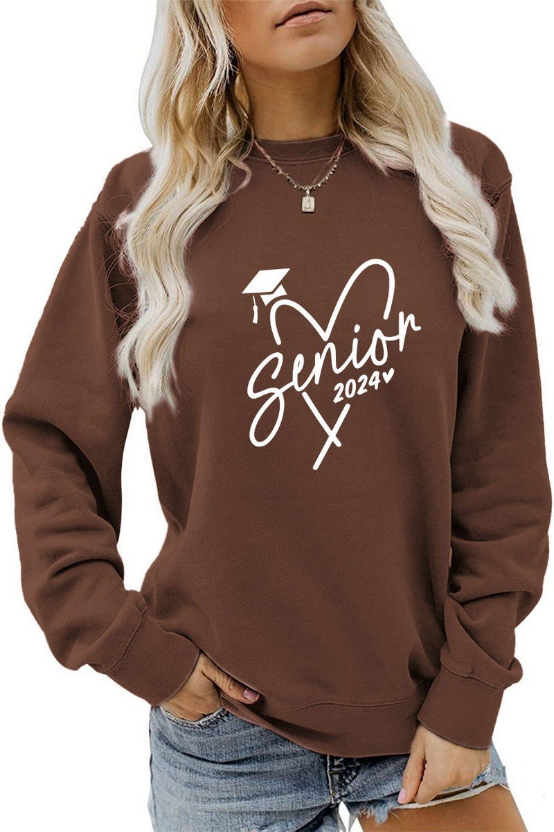 WOMEN CASUAL PRINT LONG SLEEVE CREW NECK PULLOVER