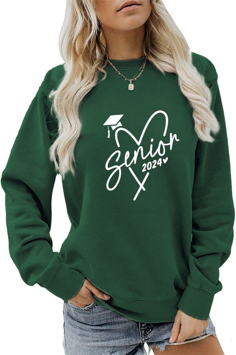 WOMEN CASUAL PRINT LONG SLEEVE CREW NECK PULLOVER