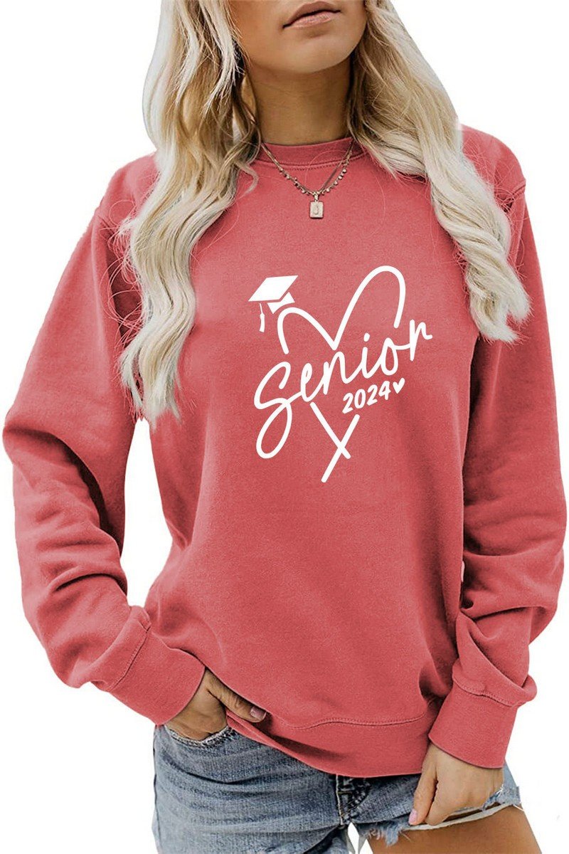 WOMEN CASUAL PRINT LONG SLEEVE CREW NECK PULLOVER