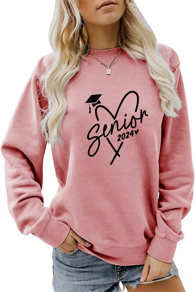 WOMEN CASUAL PRINT LONG SLEEVE CREW NECK PULLOVER