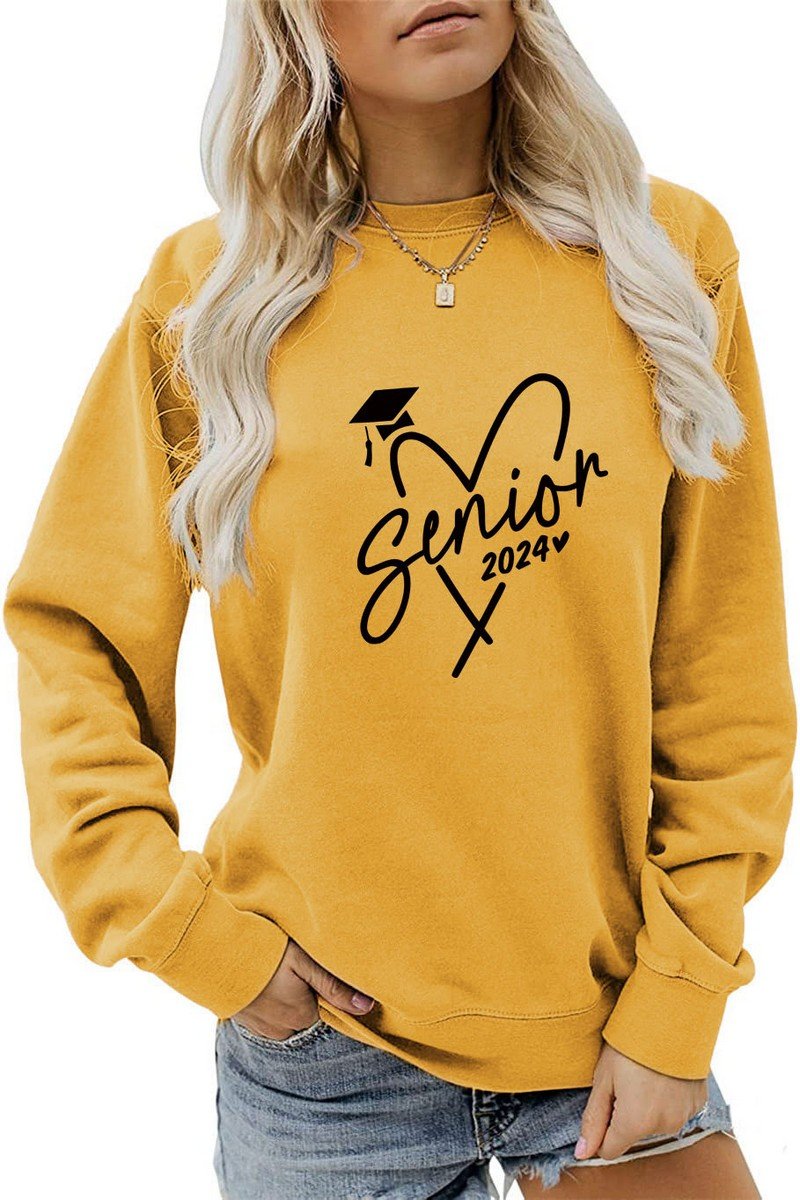 WOMEN CASUAL PRINT LONG SLEEVE CREW NECK PULLOVER