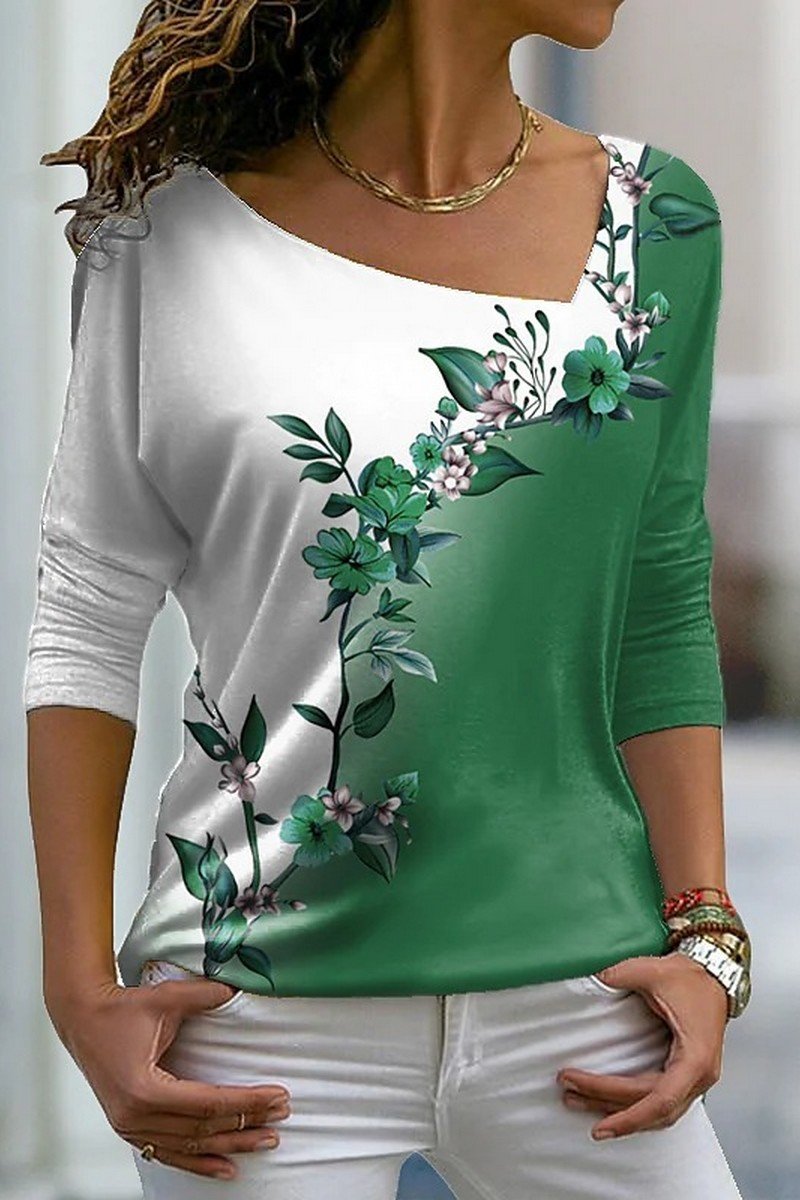 WOMEN ELEGANT FLORAL PRINTING LONG SLEEVE T SHIRT