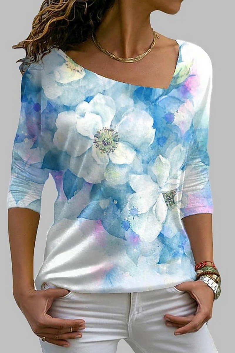 WOMEN ELEGANT FLORAL PRINTING CASUAL T SHIRT