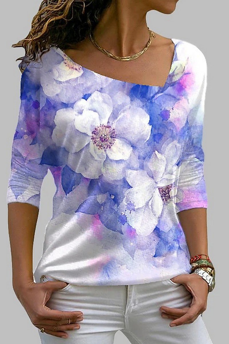 WOMEN ELEGANT FLORAL PRINTING CASUAL T SHIRT