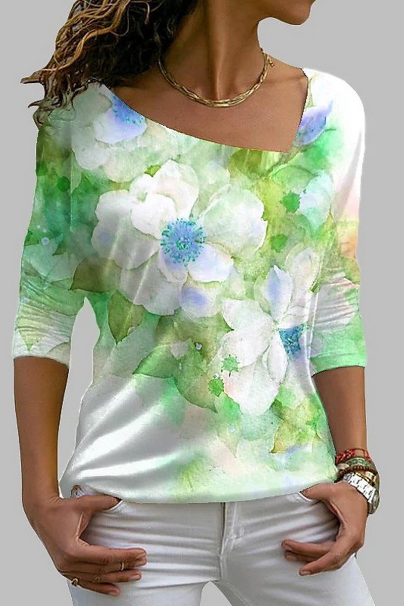 WOMEN ELEGANT FLORAL PRINTING CASUAL T SHIRT