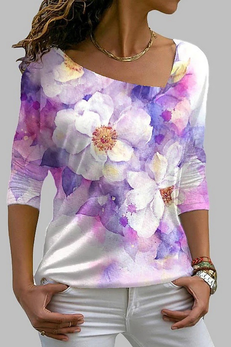 WOMEN ELEGANT FLORAL PRINTING CASUAL T SHIRT