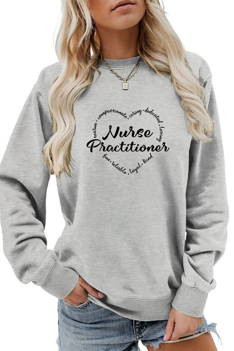 WOMEN NURSE PRACTITIONER PRINTED LONG SLEEVED TOP