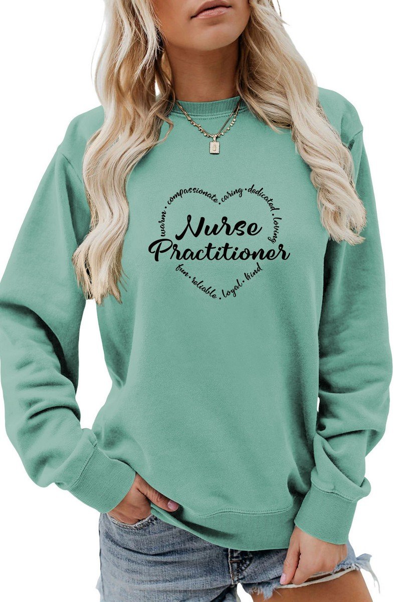 WOMEN NURSE PRACTITIONER PRINTED LONG SLEEVED TOP