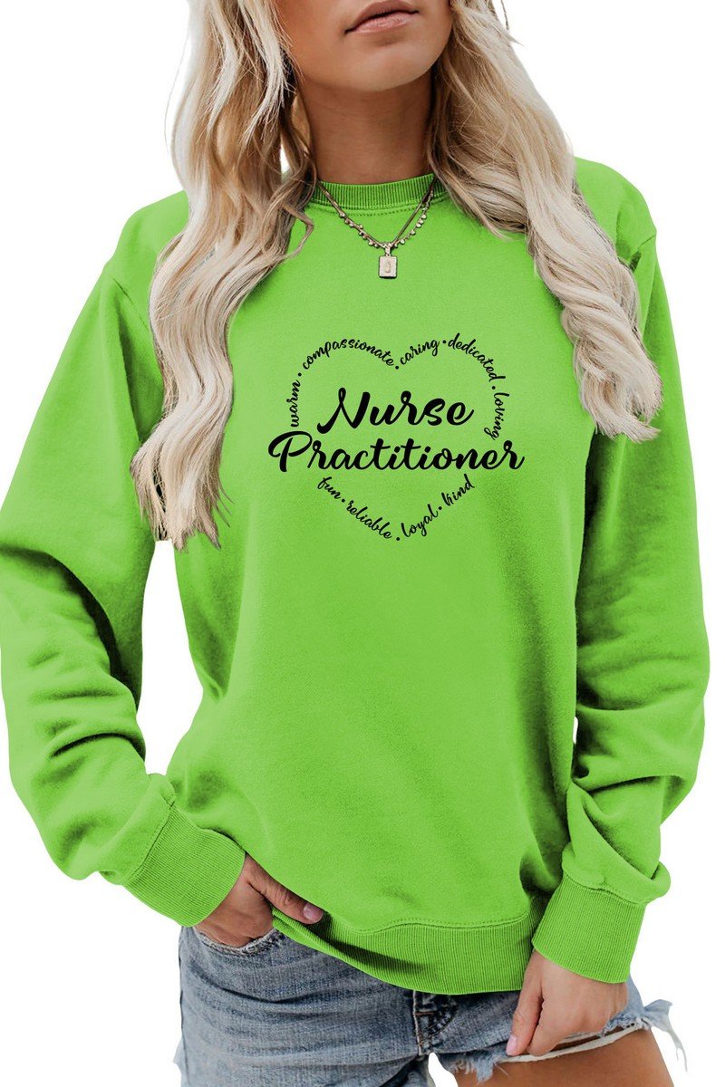 WOMEN NURSE PRACTITIONER PRINTED LONG SLEEVED TOP