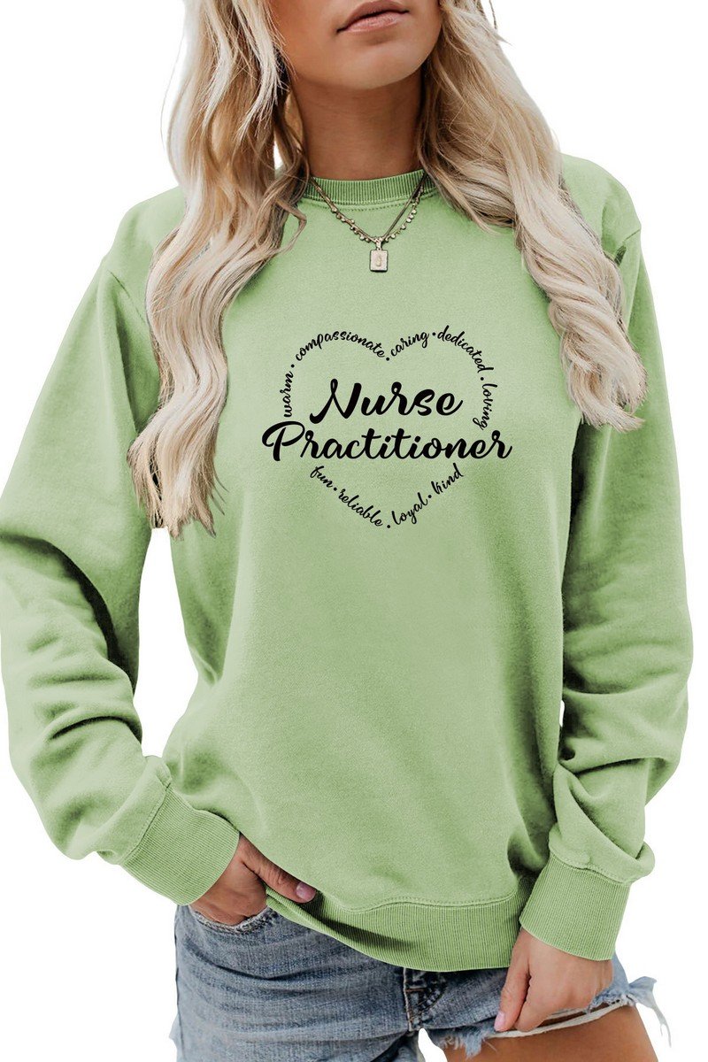 WOMEN NURSE PRACTITIONER PRINTED LONG SLEEVED TOP