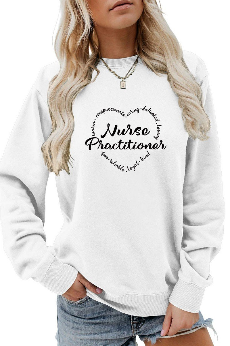 WOMEN NURSE PRACTITIONER PRINTED LONG SLEEVED TOP