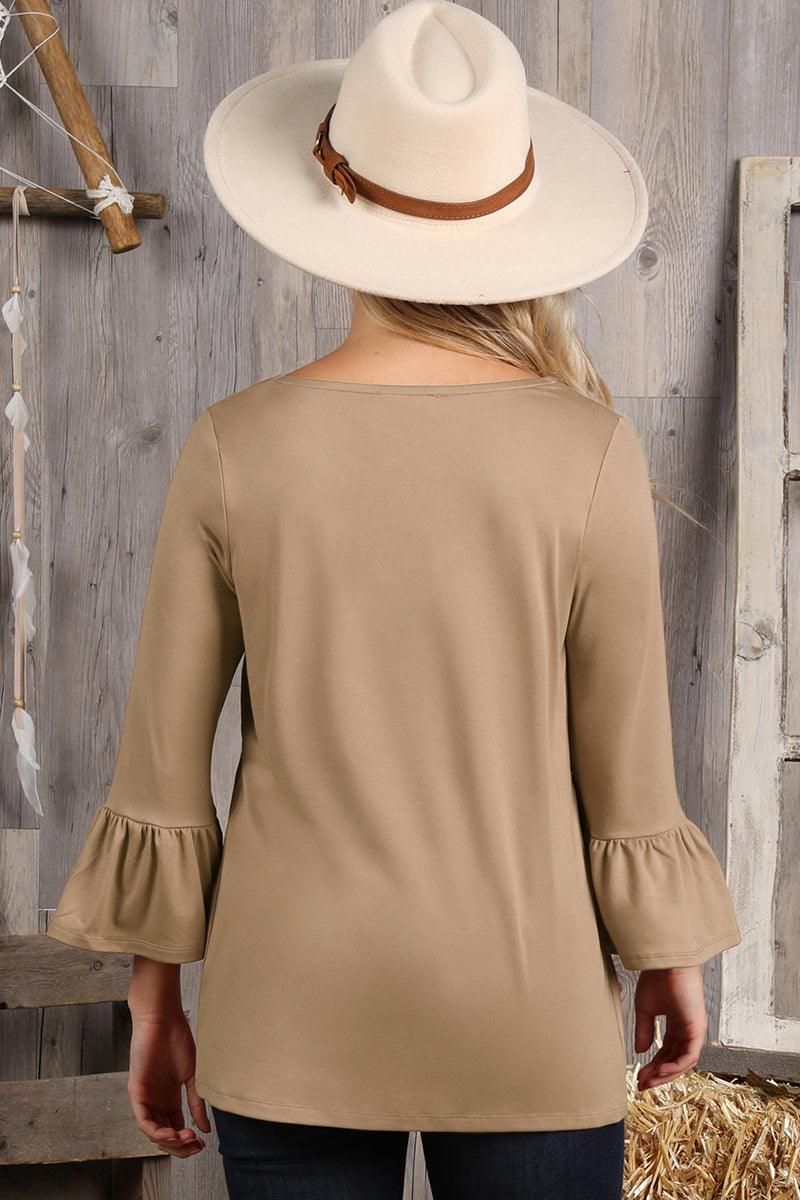 3/4 SLEEVE WITH NECK STRING DETAILED TOP - Doublju