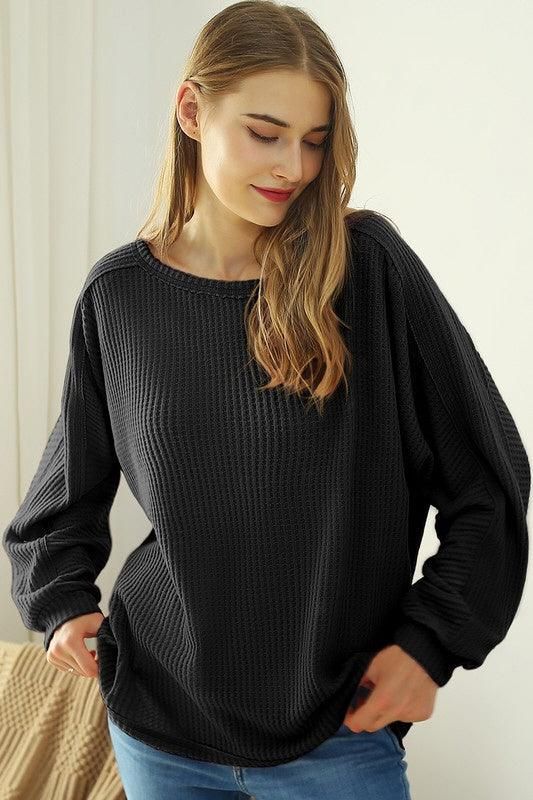 LOOSE FIT SOFT SWEATER KNIT TOP RAW DETAILED - Doublju