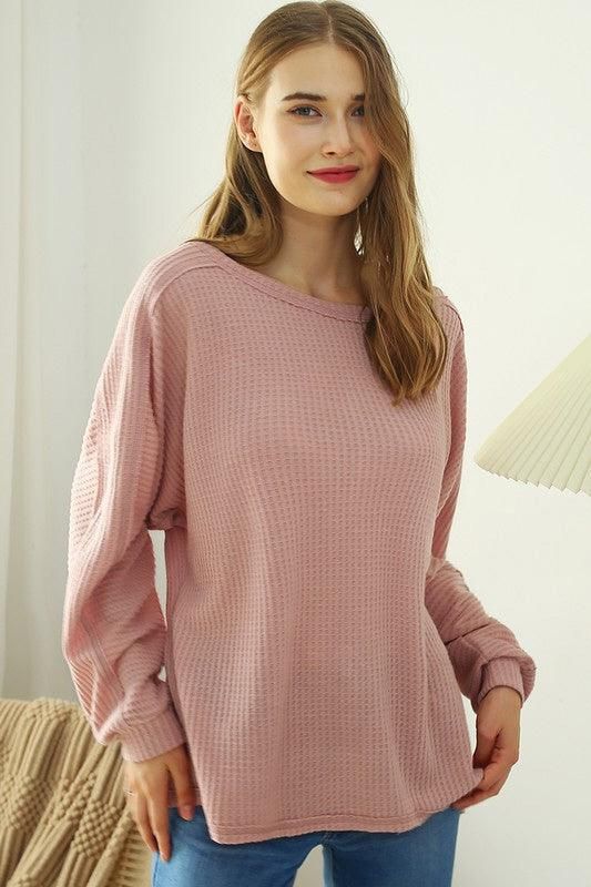 LOOSE FIT SOFT SWEATER KNIT TOP RAW DETAILED - Doublju