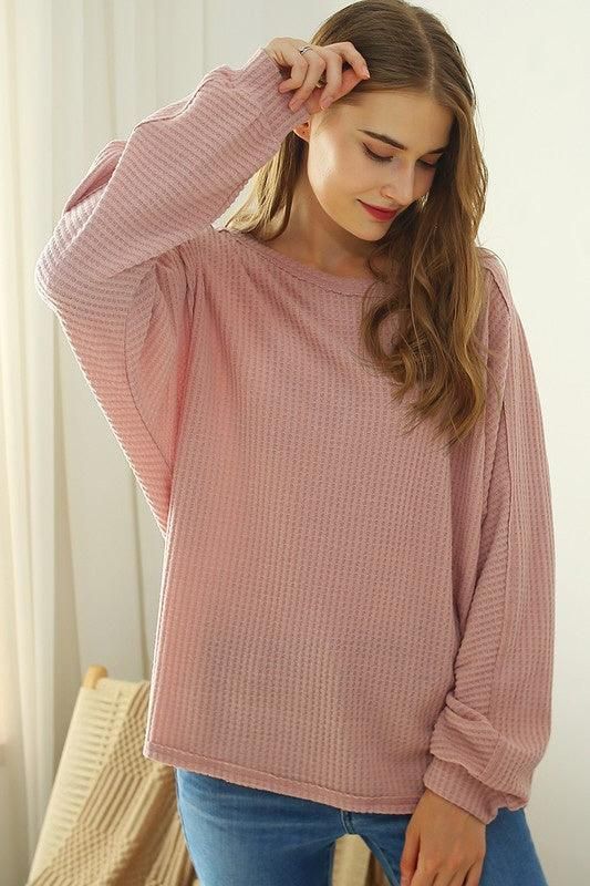 LOOSE FIT SOFT SWEATER KNIT TOP RAW DETAILED - Doublju