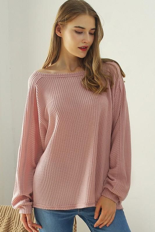 LOOSE FIT SOFT SWEATER KNIT TOP RAW DETAILED - Doublju