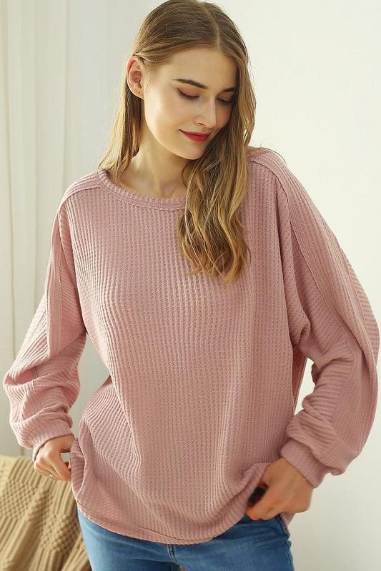 LOOSE FIT SOFT SWEATER KNIT TOP RAW DETAILED - Doublju