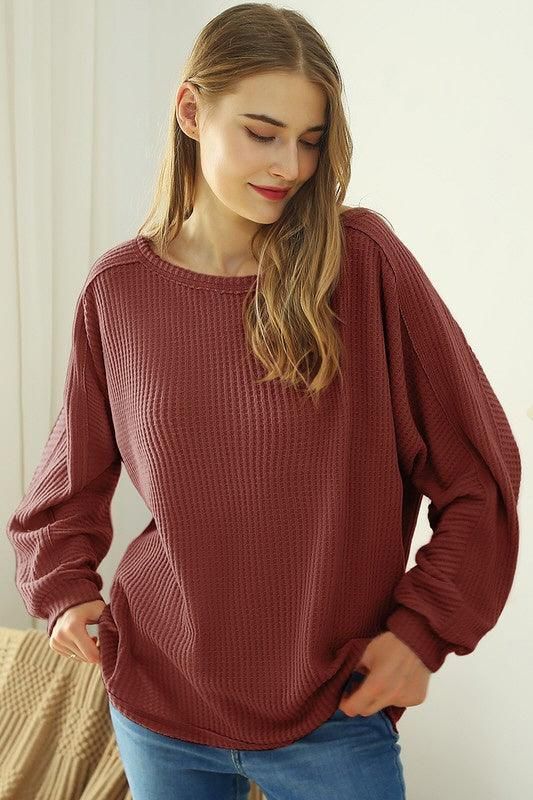 LOOSE FIT SOFT SWEATER KNIT TOP RAW DETAILED - Doublju