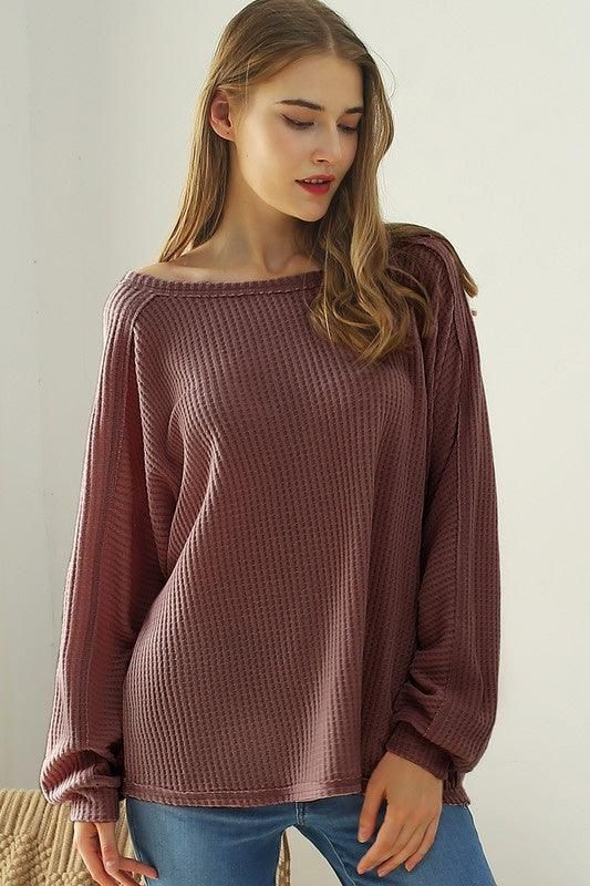 LOOSE FIT SOFT SWEATER KNIT TOP RAW DETAILED - Doublju