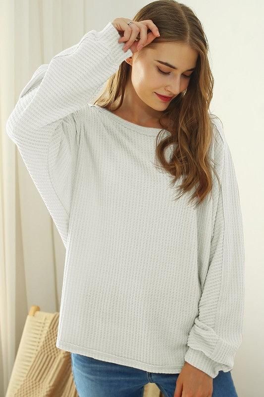 LOOSE FIT SOFT SWEATER KNIT TOP RAW DETAILED - Doublju