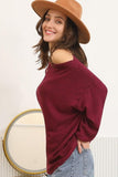 BOAT NECK PULLOVER SWEATER KNIT TOP WITH RAW SEAM - Doublju