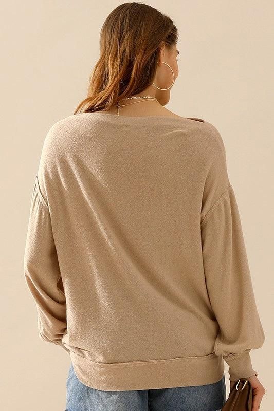 BOAT NECK PULLOVER SWEATER KNIT TOP WITH RAW SEAM - Doublju