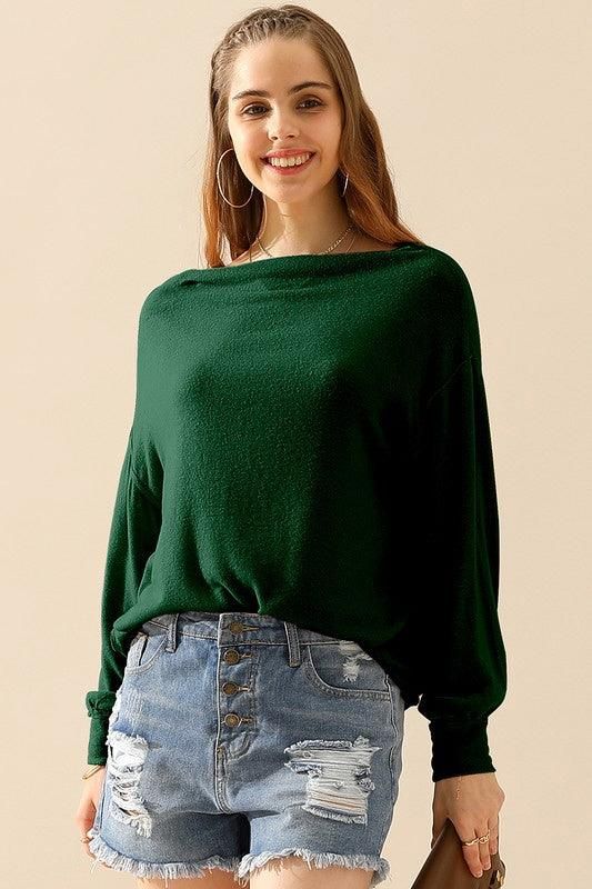 BOAT NECK PULLOVER SWEATER KNIT TOP WITH RAW SEAM - Doublju