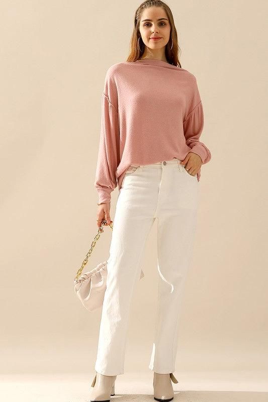 BOAT NECK PULLOVER SWEATER KNIT TOP WITH RAW SEAM - Doublju