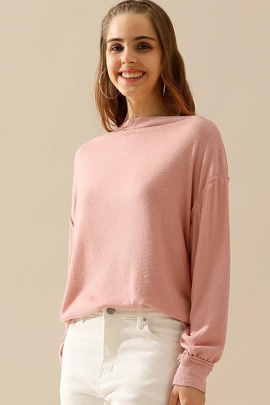 BOAT NECK PULLOVER SWEATER KNIT TOP WITH RAW SEAM - Doublju