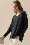 V NECK PULLOVER SWEATER KNIT TOP - Doublju