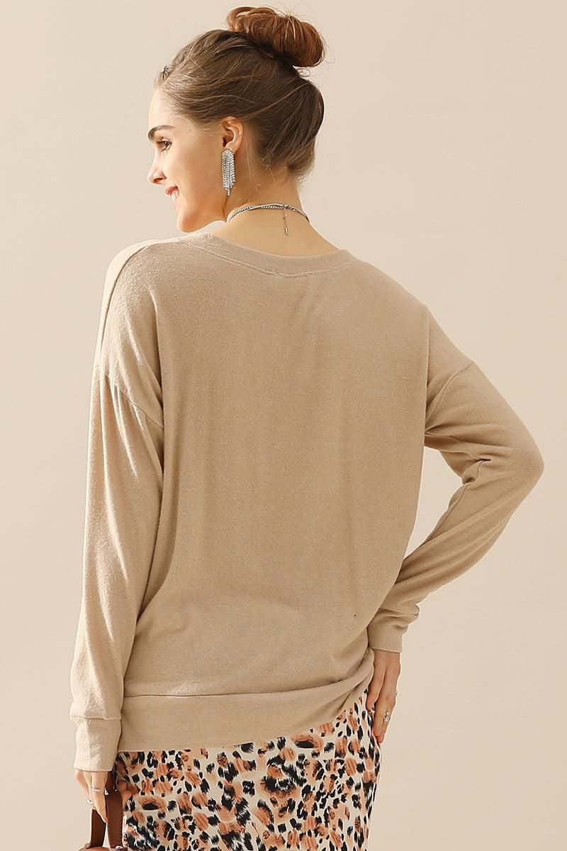 V NECK PULLOVER SWEATER KNIT TOP - Doublju