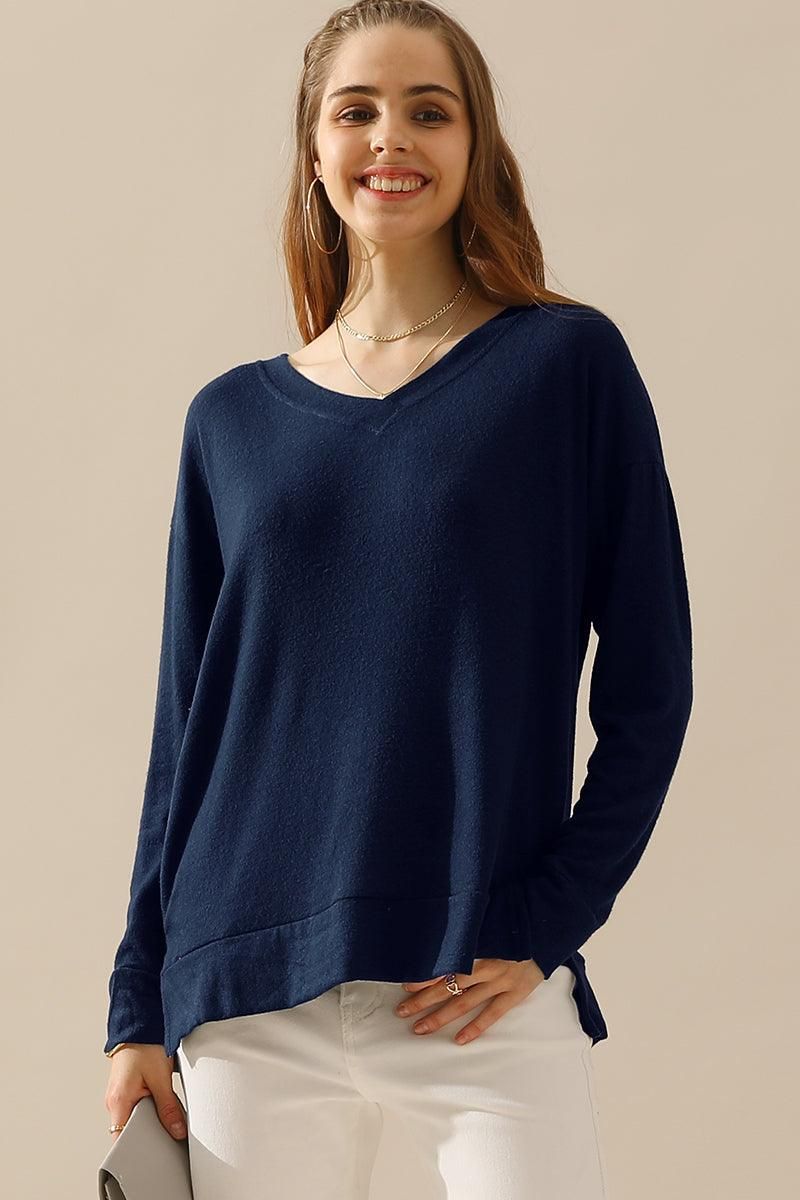 V NECK PULLOVER SWEATER KNIT TOP - Doublju