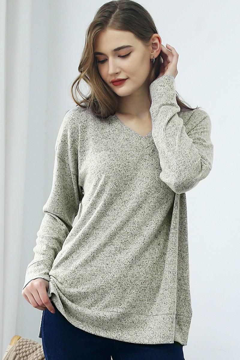 V NECK PULLOVER SWEATER KNIT TOP - Doublju