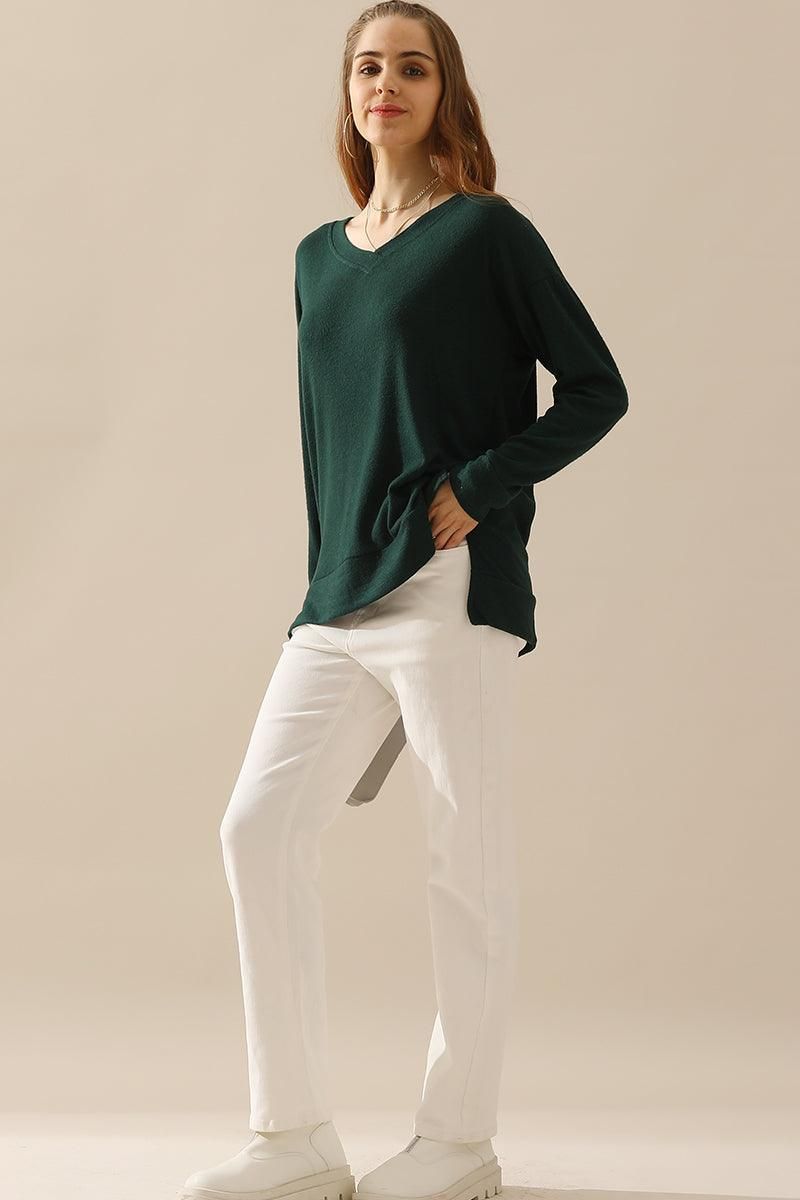 V NECK PULLOVER SWEATER KNIT TOP - Doublju