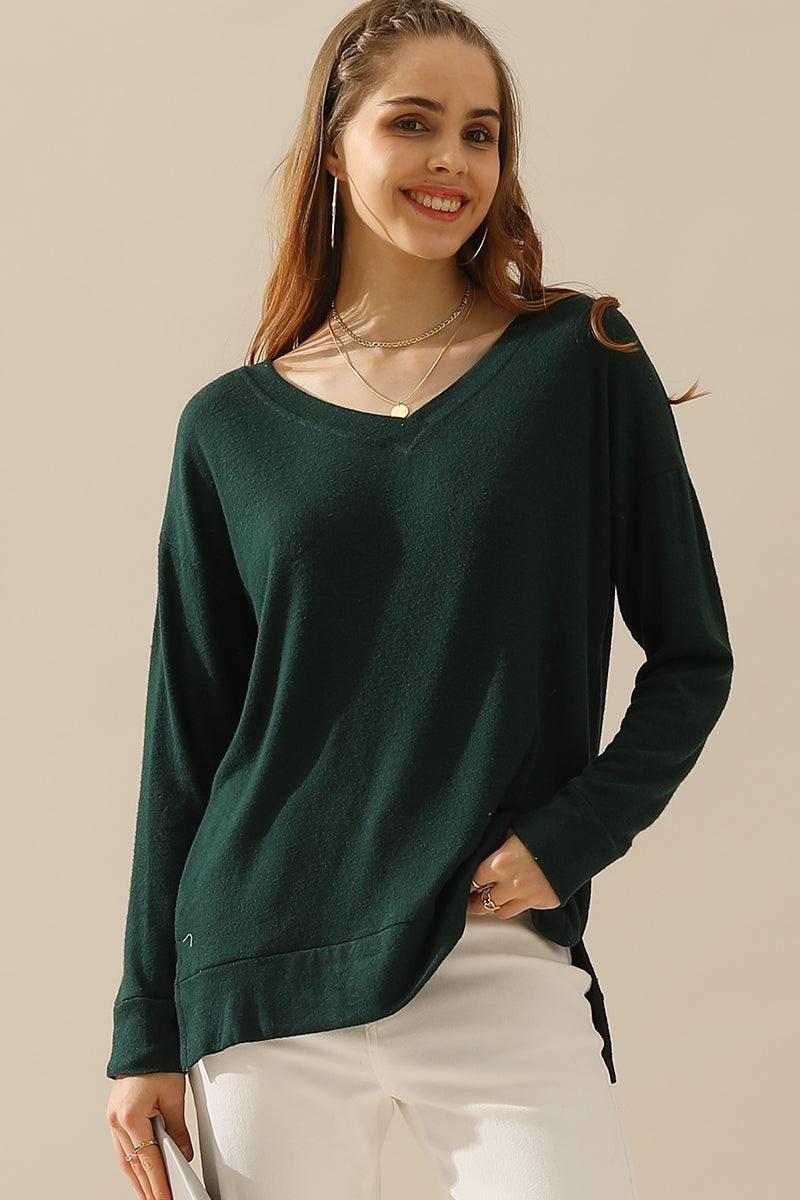 V NECK PULLOVER SWEATER KNIT TOP - Doublju