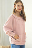 BOAT NECK POCKETED PULLOVER SWEATER KNIT TOP - Doublju