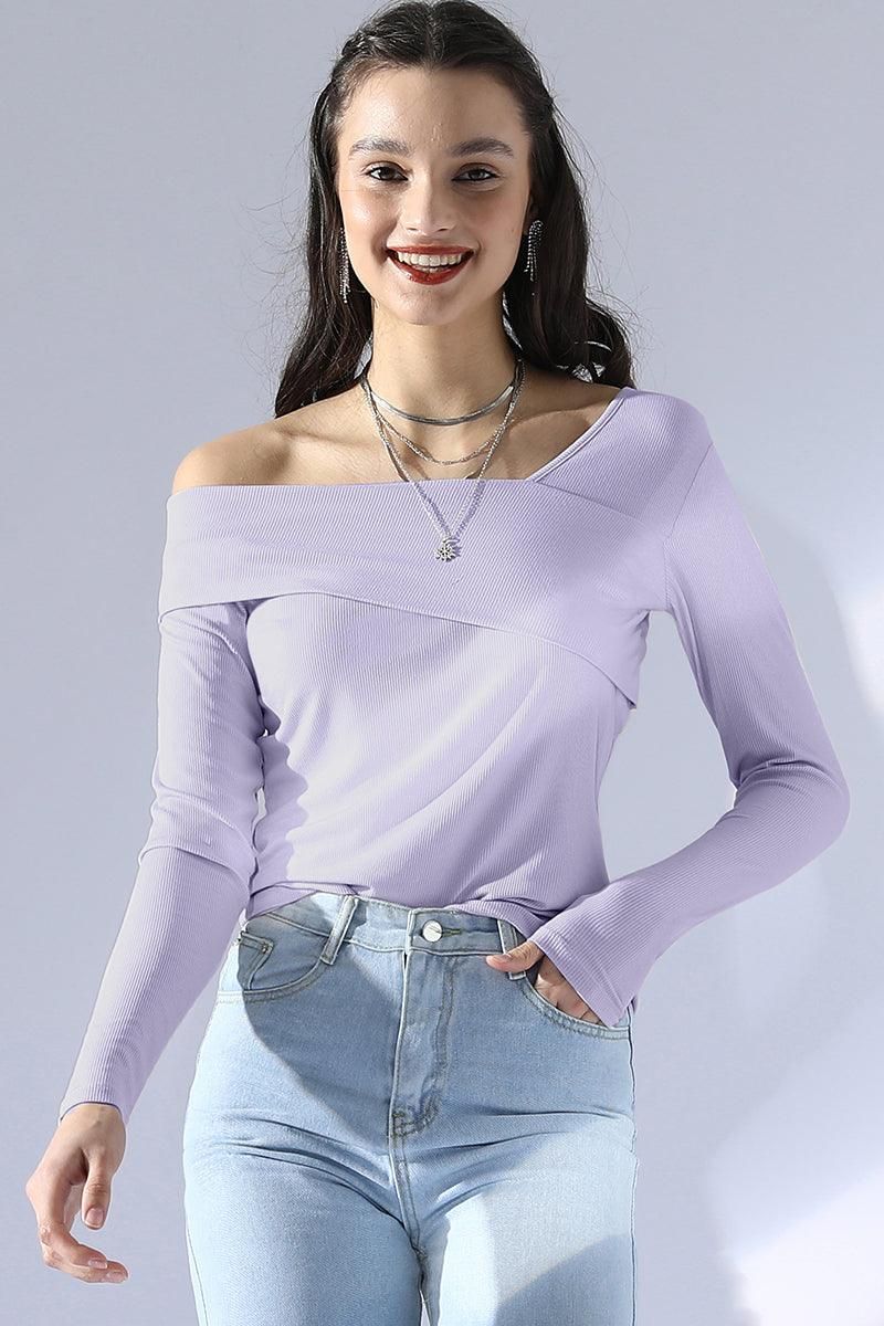 ONE SHOULDER LONG SLEEVE 2 LAYER T SHIRT TOP - Doublju