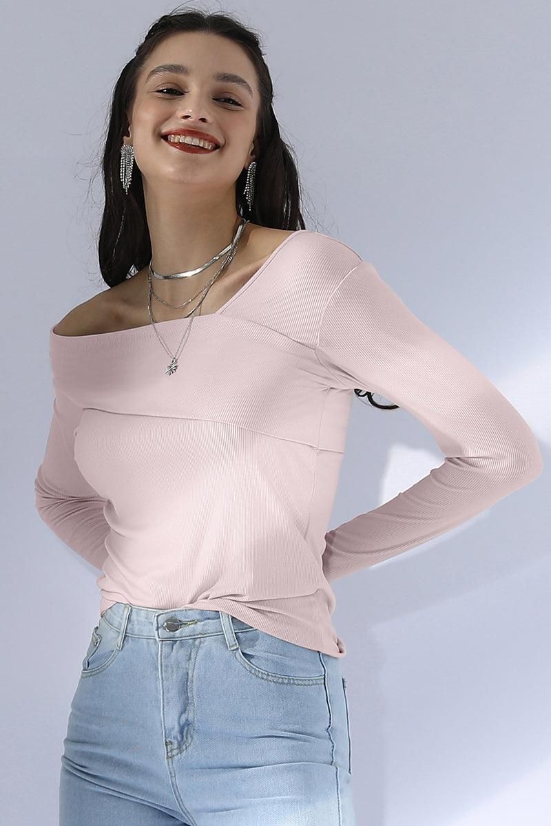 ONE SHOULDER LONG SLEEVE 2 LAYER T SHIRT TOP - Doublju