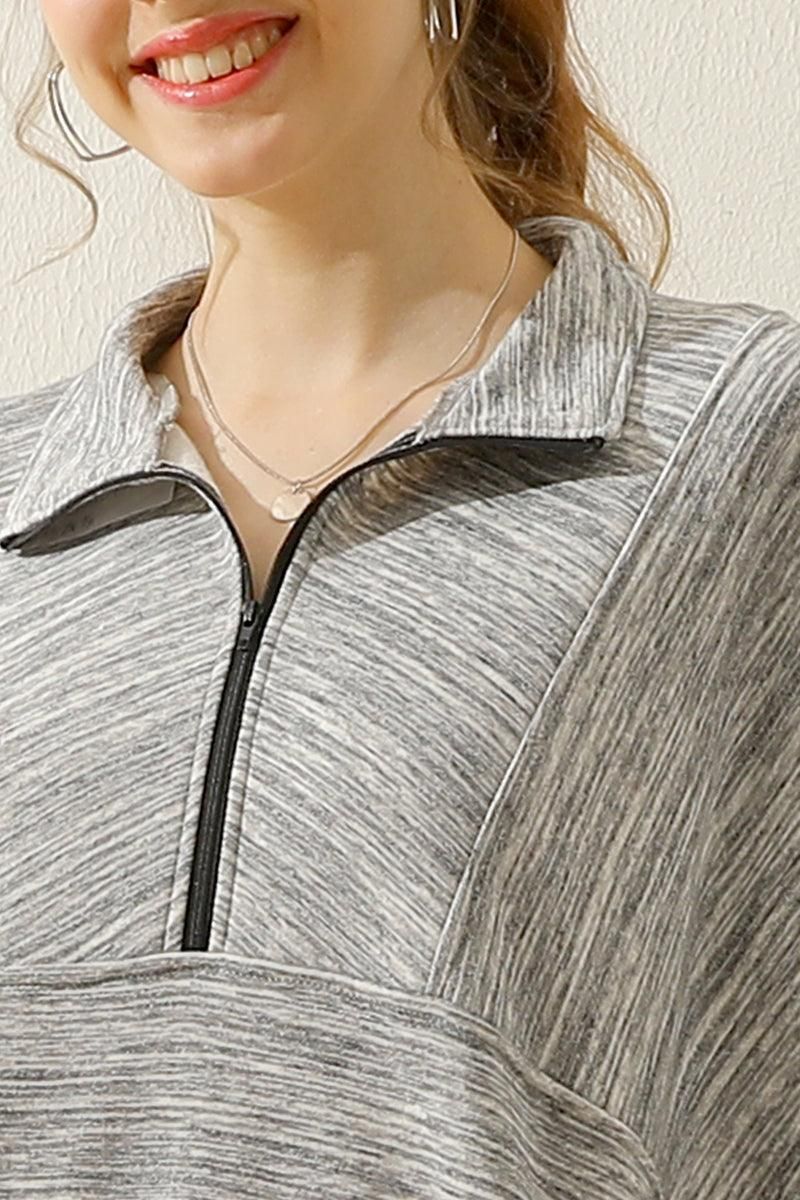 HALF ZIP UP SWEATSHIRT WITH KANGAROO POCKET - Doublju