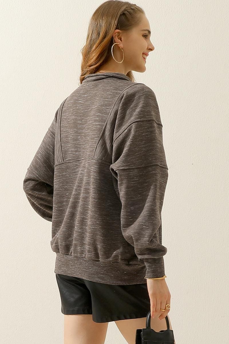 HALF ZIP UP SWEATSHIRT WITH KANGAROO POCKET - Doublju