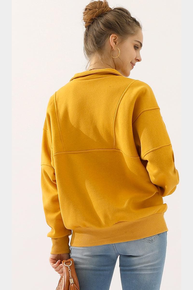 HALF ZIP UP SWEATSHIRT WITH KANGAROO POCKET - Doublju